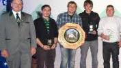 Die Sieger bei den Wettbewerben um die Scheiben. Von links: Schützenmeister Timo Böhm, Andreas Merz, Tobias Vollert, Matthias Fuchs, Dieter Binger...