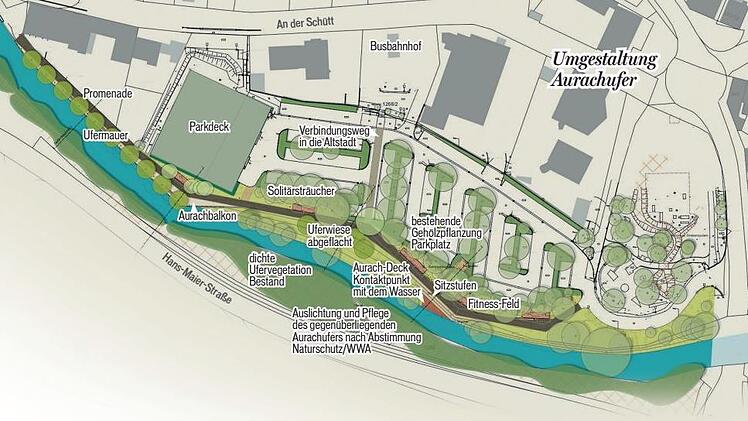 Die Pläne für die Aurach wurden präsentiert. Quelle: Stadt/Grafik: FT