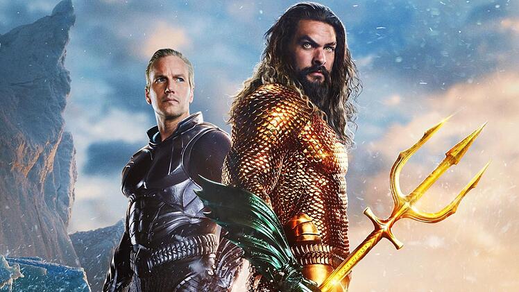 In "Aquaman: Lost Kingdom" muss der Titelheld (Jason Momoa, rechts) sich mit seinem Halbbruder une Rivalen Orm (Patrick Wilson) verb&uuml;nden, um Atlantis vor dem Untergang zu bewahren.
