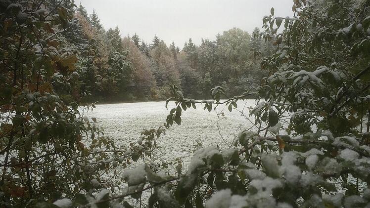 Sogar auf dem Kronacher Kreuzberg (circa 450 Meter hoch) bildete sich eine dünne Schneedecke. Foto: Marco Meißner