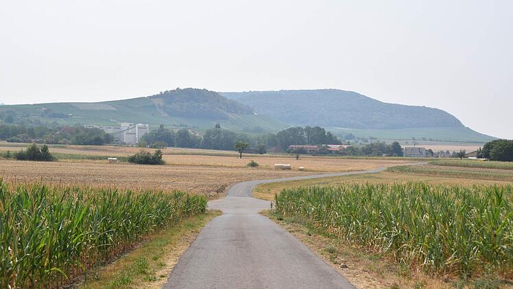 Tannenberg und Bullenheimer Berg (rechts) bei Hüttenheim: Nichts deutet von außen auf eine Untertage-Grube hin, nur das Estrichwerk am Fuße des Tannenbergs. Foto: Ronald Rinklef