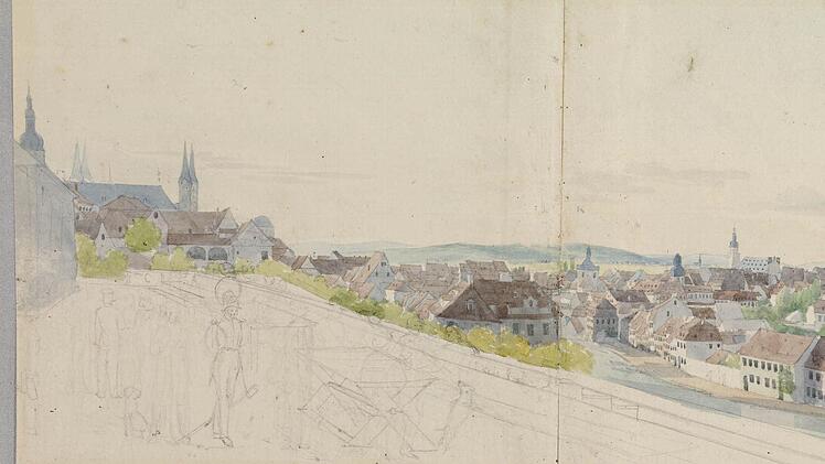 Ludwig Neureuthers Zeichnung "Bamberg - Blick auf den Kanal".Repro: Staatsbibliothek Bamberg/Gerald Raab