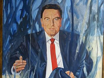 Das Hochzeitsgeschenk für den Altkanzler: Gerhard Schröder porträtiert vom Bamberger Künstler Cleff III.   (2007). Foto: Cleff III.