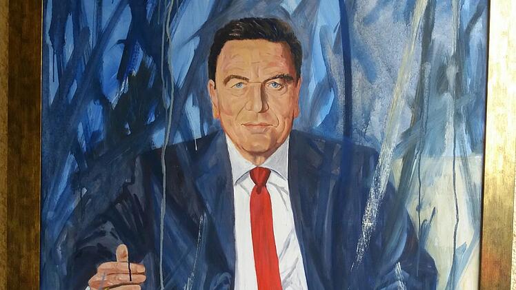 Das Hochzeitsgeschenk für den Altkanzler: Gerhard Schröder porträtiert vom Bamberger Künstler Cleff III.   (2007). Foto: Cleff III.