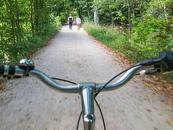 Flott unterwegs im Hain: Fußgänger beschweren sich häufig über Rüpelradler im Naherholungsgebiet.  Foto: Sebastian Schanz
