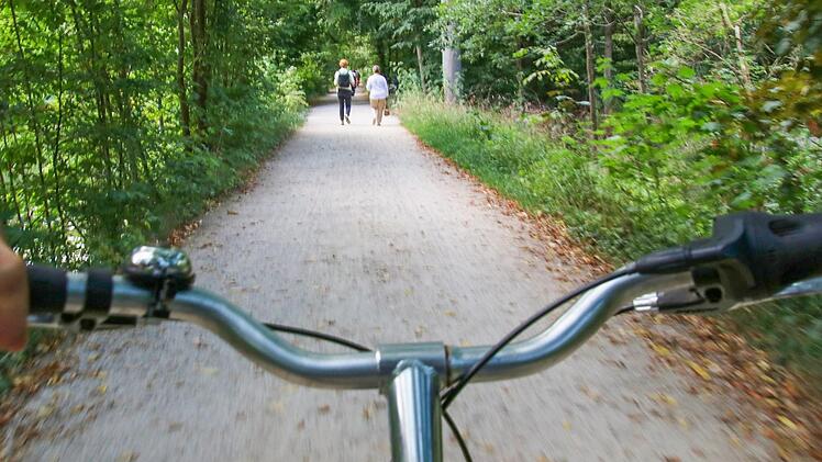 Flott unterwegs im Hain: Fußgänger beschweren sich häufig über Rüpelradler im Naherholungsgebiet.  Foto: Sebastian Schanz