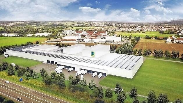 Plan des neuen Edeka-Produktions- und Logistikzentrums in Hirschaid. Es soll im Hirschaider Industriegebiet entstehen, zwischen den bereits bestehenden Möbelhäusern und der A 73.