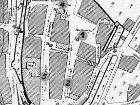 Eingezeichnet in den alten Kronacher Stadtplan (Stadtarchiv Kronach) markieren  Ziffern die Stellen der im Jahre 1711 in der Oberen Stadt abgebrannten Johannisfeuer. Repro: Bernd Graf
