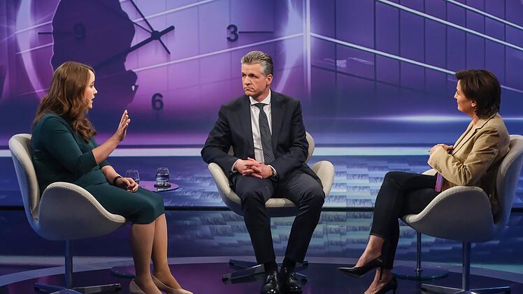 Bei Sandra Maischberger (rechts) hält Ricarda Lang Thorsten Frei vor: Die CDU habe das Konzept Rente nicht verstanden und rede das Land faul.