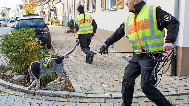 Mit speziell ausgebildeten Hunden wird in Heroldsberg nach dem T&auml;ter gesucht. Foto: News5/Grundmann