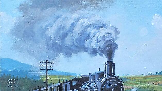 Seine Begeisterung für Eisenbahn und Malerei kann Peter König in idealer Weise verbinden. Hier hat er die alte bayerische Zahnradbahn verewigt. Foto: Peter König