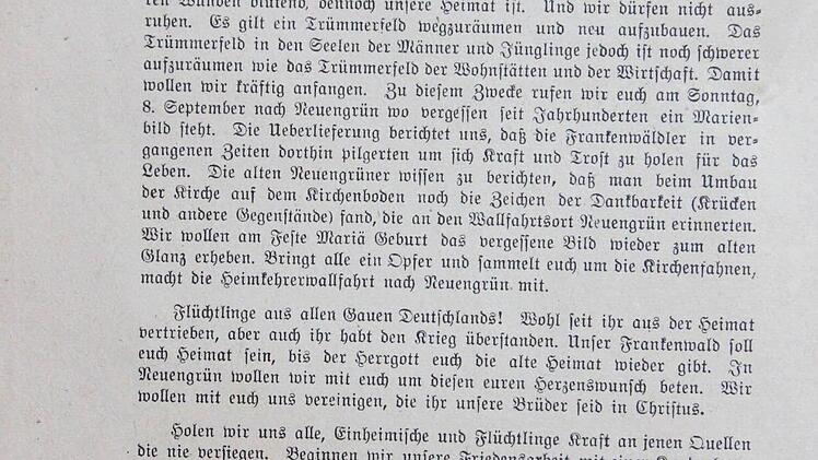 Der Aufruf zur ersten Heimkehrerwallfahrt  Repro: Friedwald Schedel