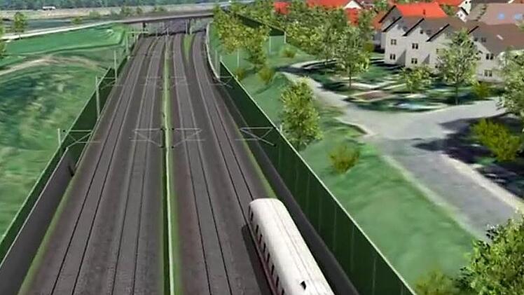 Das Standbild aus der 3D-Animation der Bahn zeigt die Nähe zu dem Wohngebiet an der Bergstraße in Breitengüßbach. Quelle: DB AG