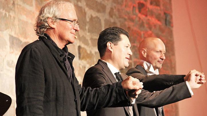 Beethoven in Wort, Musik und Gesang (von links): August Zirner las aus den Briefen Beethovens, Ingo Dannhorn spielte am Flügel und Bariton Roman Trekel sang. Foto: Katharina Müller-Sanke
