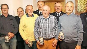Ehrungen bei der Feuerwehr Bischwind (von links): Vorsitzender Udo Jahn, Dieter Zeitner, Günther Grämer, Gerhard Döhler, KBI Reinhard Hartung, Rudi Höhn, Günther Schramm, Werner Steinert und Hubert Zeitner  Foto: Michael Stelzner