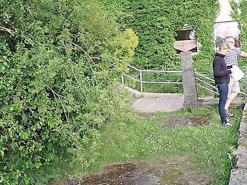 Von hier aus ist der barrierefreie Zugang zum Josefsheim angedacht. Er wird über die Treppenanlage bis an die Mauer des Josefsheims führen, an dessen Gebäudemauern entlang und um die Ecke bis zum unteren Eingang.
