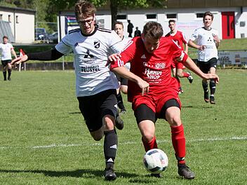 Der Zeller Christoph Ullrich (links) versucht Ha&szlig;furts Daniel Weniger im Strafraum zu stoppen.  Foto: G. Geiling
