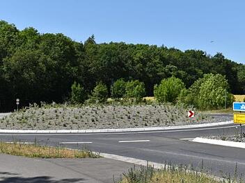 Der Kreisel am alten Sportplatz wurde neu angepflanzt und muss nun von den Gemeindearbeitern gegossen und gepflegt werden. Foto: Andreas Lomb