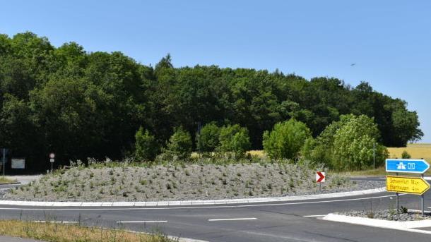 Der Kreisel am alten Sportplatz wurde neu angepflanzt und muss nun von den Gemeindearbeitern gegossen und gepflegt werden. Foto: Andreas Lomb