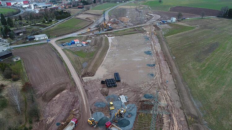 Umgehung Melkendorf - die Baustelle von oben. Luftbild: Ingo Bär