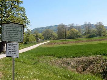 Aktuelle Aufnahme des Standorts in Forchheim-Reuth beim Feuerwehrhaus. Außerdem steht eine solche Tafel in Kirchehrenbach an der Kirchenmauer, wenn man die Straße zum Walberla hochgeht. Foto: Reinhard Löwisch