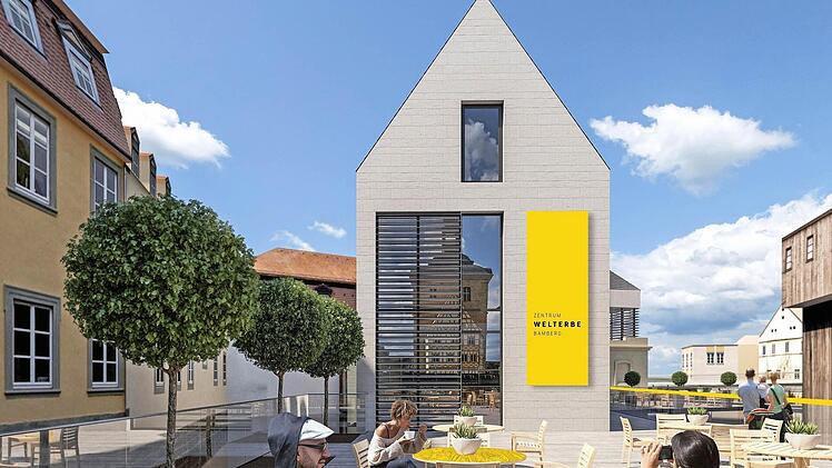 So soll der Neubau an Stelle der Sterzersmühle einmal aussehen, der das Besucherzentrum beherbergen wird.  Architekturillustration: Heinz Rosenberg/ Visualisierungen: h neun berlin