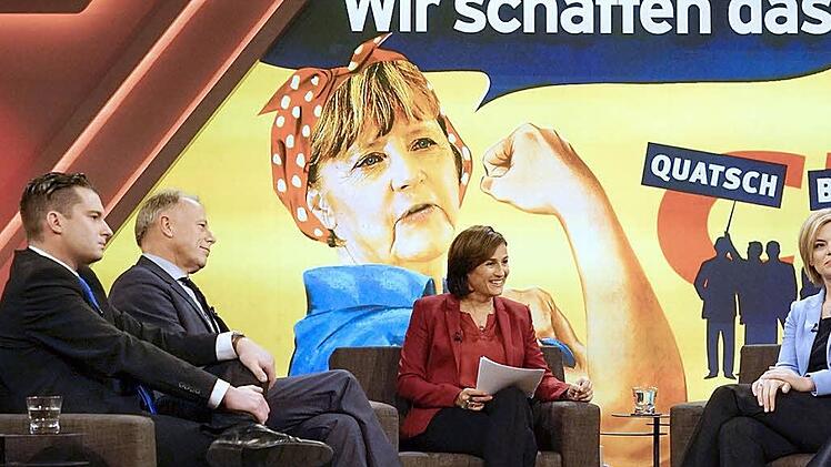 CSU-Mitglied David Bendels (li.) aus Lichtenfels sitzt als Gast im TV-Talk von Sandra Maischberger (3. v. li.). Foto: Max Kohr, WDR