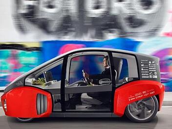 Das Konzeptauto von Rinspeed ("Oasis"), für das Dr. Schneider den Innenraum konzipiert hat. An die 30 Firmen haben ihren Teil zu dem Auto beigetragen. Foto: Rinspeed
