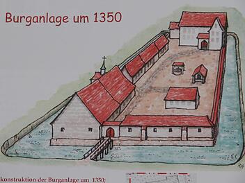 Eine Rekonstruktion der ehemaligen Burganlage um 1350, gezeichnet von Reinhold Glas aus Forchheim. Die Illustrationen machen das Buch von Hans Schaub lebendig. Foto: Mathias Erlwein