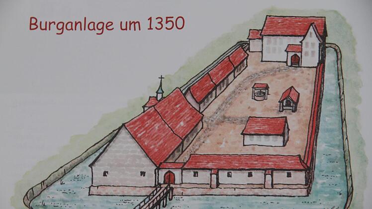 Eine Rekonstruktion der ehemaligen Burganlage um 1350, gezeichnet von Reinhold Glas aus Forchheim. Die Illustrationen machen das Buch von Hans Schaub lebendig. Foto: Mathias Erlwein