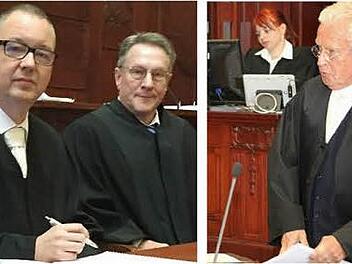 Legen Revision gegen das Urteil im Bayreuther Vergewaltigungsprozess ein: Nebenklägeranwalt Frank K. Peter (links/daneben sein Kollege Wolfram Schädler) und Verteidiger Johann Schwenn (rechts).  Fotos: Stephan Tiroch