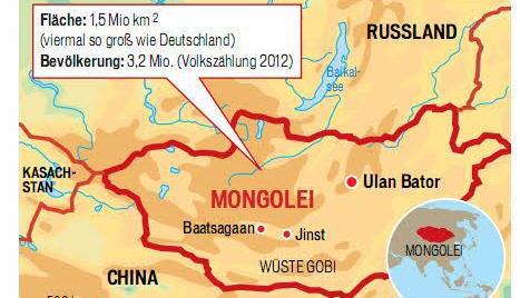 Die Mongolei liegt zwischen China und Russland.