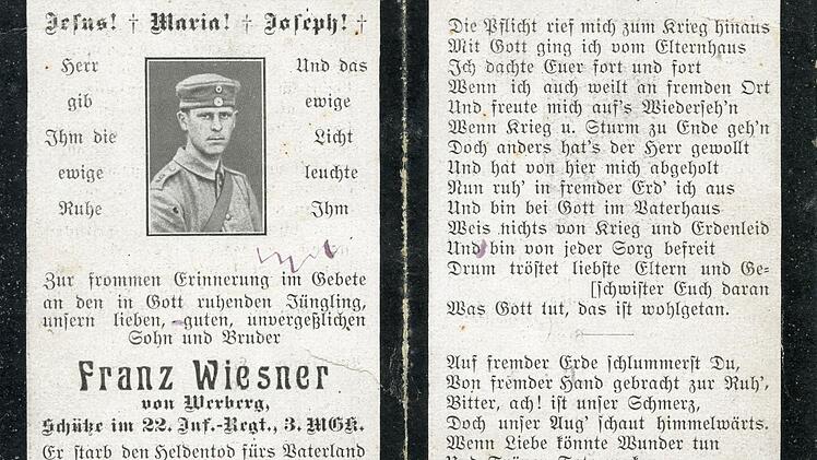 Die Angehörigen trösteten sich damit, dass Franz Wiesner "für das Vaterland und seine Gesetze" gestorben ist.
