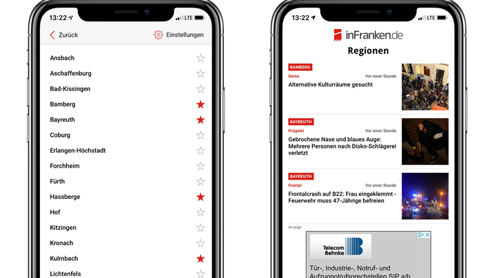 Regionenauswahl in der News-App