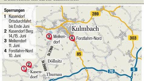 Das sind aktuell die Straßenbaustellen im Kreis Kulmbach. Grafik: Dagmar Klumb
