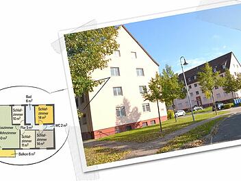 Großes Wohnzimmer, viele Schlafräume - ein typisch amerikanischer Grundriss, wie er in den US-Wohngebäuden östlich des Berliner Rings häufig vorkommt. Grafik: Carolin Höfler