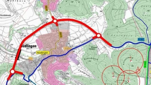 Das Bauamt favorisiert die Nordumgehung. Grafik: Staatliches Bauamt