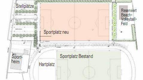 Zweites Spielfeld des TSV Oerlenbach. Quelle: Architekt Burkard Kuhn, Oerlenbach. SA-Grafik: Dietmar Rothe