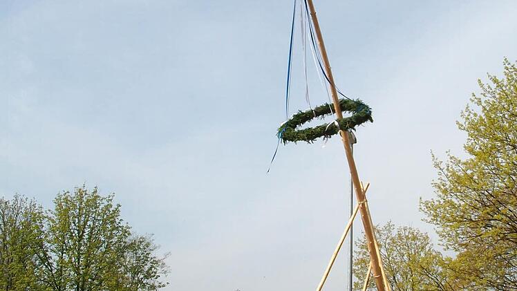 Die Feuerwehr Weitramsdorf beim Aufstellen des Maibaums.