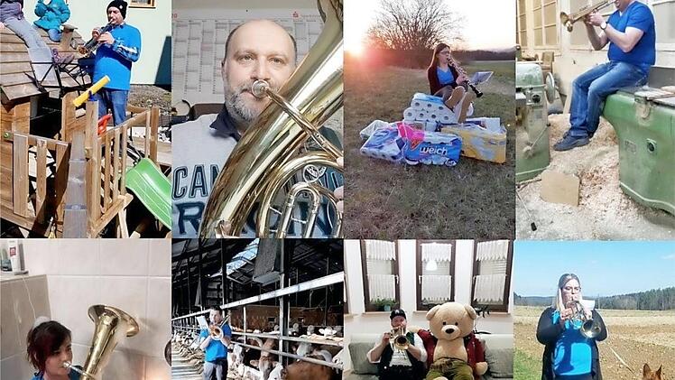Zwölf Wattendorfer Musiker hatten sich jeweils einen außergewöhnlichen Ort ausgesucht, um unabhängig voneinander eine Polka aufzunehmen. Die Musikstücke wurden dann fürs Video zusammengefügt.  Screenshots: Stephan Wilm