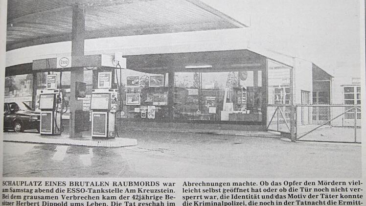 Die Esso-Tankstelle am Kreuzstein ist 1984 Schauplatz eines Raubmords gewesen. Hier ein Ausschnitt aus dem damaligen Bericht der BR.