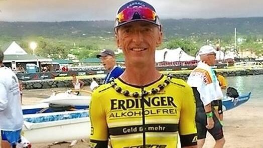 Thomas Geiger nach dem Zieleinlauf beim Ironman auf Hawaii  Foto: p