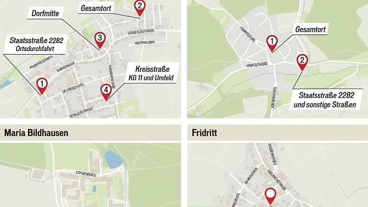 Wo sehen Bürger aus Groß- und Kleinwenkheim, Fridritt und Maria Bildhausen Verbesserungsbedarf in ihren Gemeinden. Grafik: Said Habib