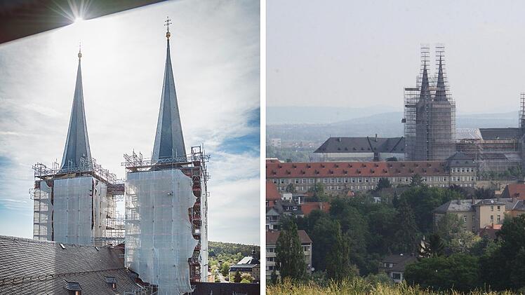 Kloster St. Michael: Die obersten  Gerüstlagen werden abgebaut
