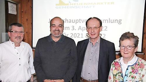 Die Neuenmarkter Gemeinschaft hat gewählt; im Bild (von links) Fraktionsvorsitzender Horst Schirmer, Zweiter Vorsitzender Christian Gumbert, Vorsitzender Edgar Müller und Gemeinderätin Sonja Promeuschel.
