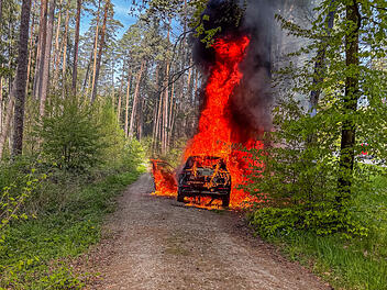 Auto fängt in Wald im Kreis Bamberg Feuer und brennt aus