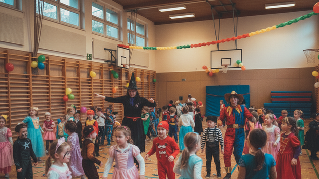 Kinderfaschingsparty in einer Turnhalle