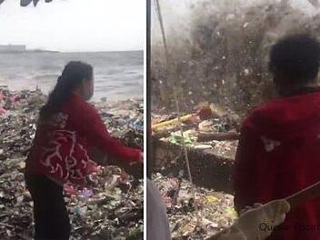 Wellen spülen derzeit in Manila tonnenweise Müll an die Küsten der Millionenstadt.  Screenshot: Glomex
