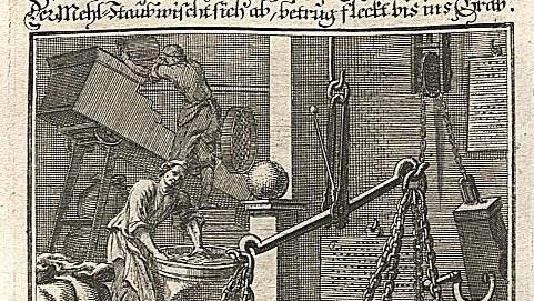 Der Mehl-W&auml;ger, Kupferstich aus Christoph Weigel d.&Auml;.: Eygentliche Beschreibung aller St&auml;nde auff Erden, 1698 Quelle: Wikipedia.