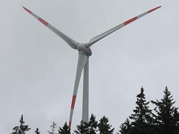 So wie diese Windräder bei Münchberg werden die Windkraftanlagen bei Hain aussehen. Die Nabenhöhe beträgt 140 Meter, die Gesamthöhe 200 Meter.  Foto: Friedwald Schedel
